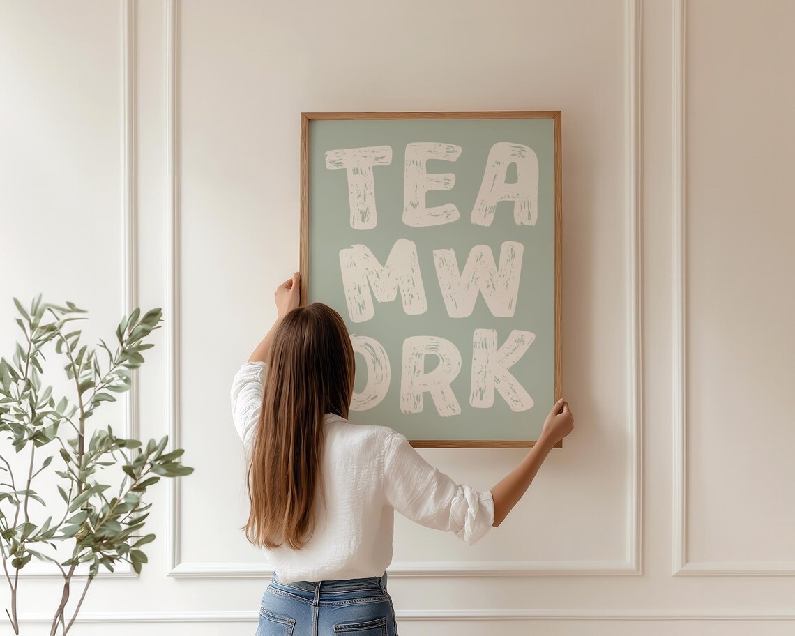 Motivational Teamwork Art Print, Sage Green Office Decor - Image 3