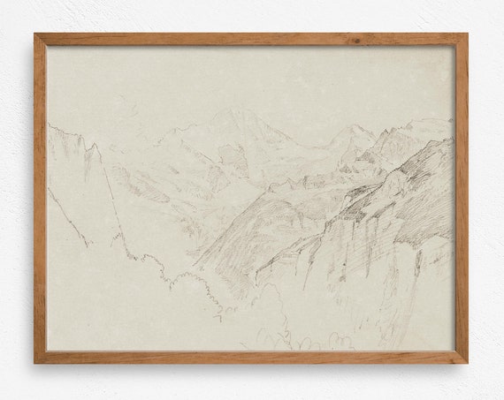 Vintage Mountain Sketch Rustic Wall Decor Cabin Print Lodge Print Modern Cabin Art Forest