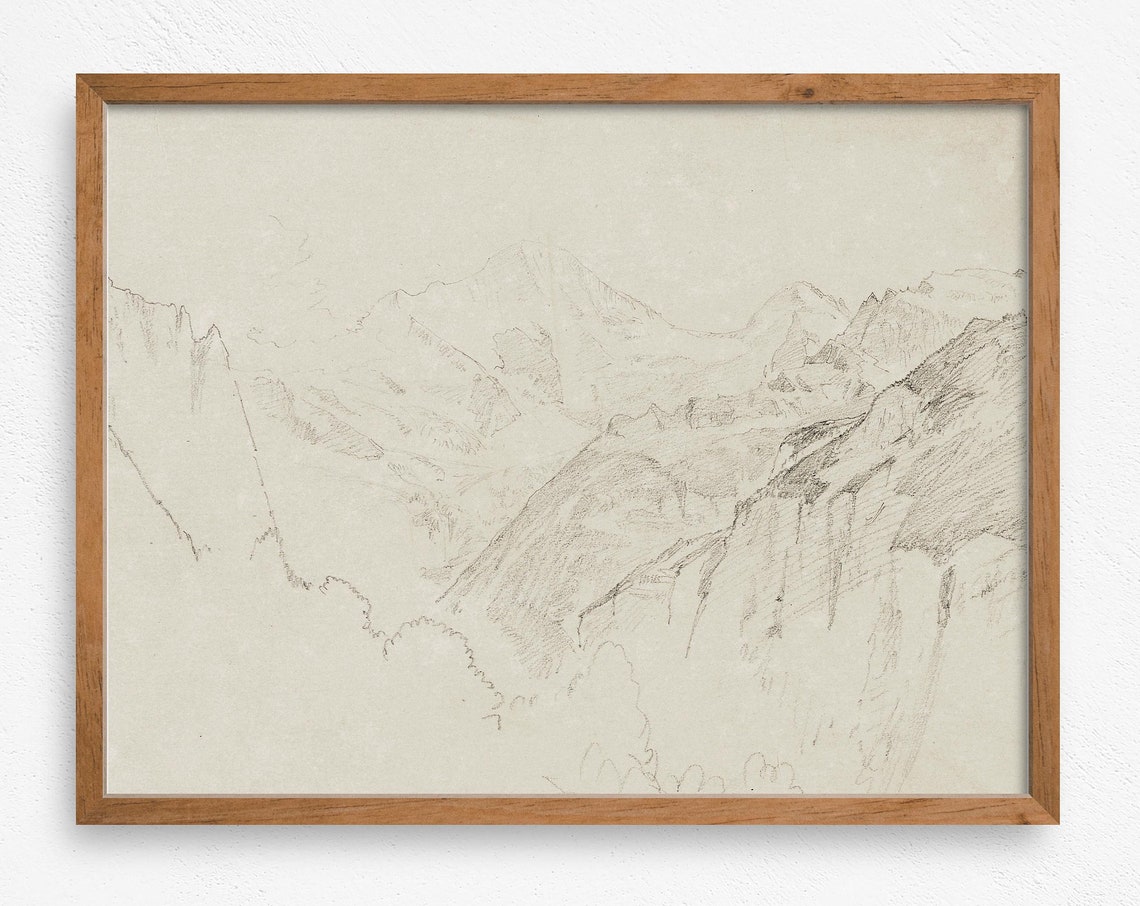 Vintage Mountain Sketch Rustic Wall Decor Cabin Print Lodge Print Modern Cabin Art Forest