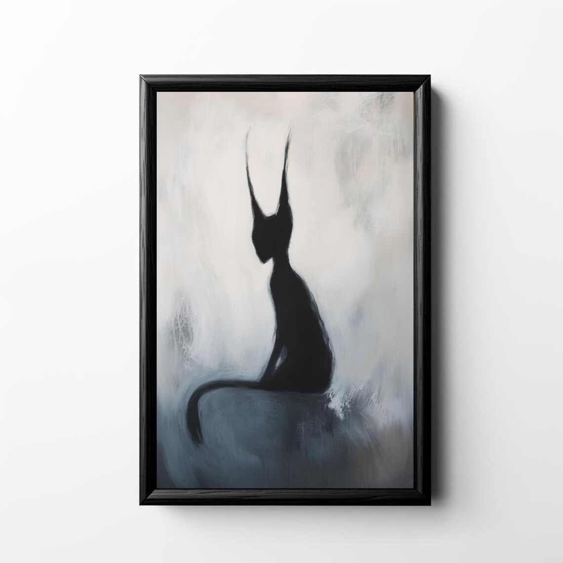 Gothic Black Cat Silhouette Surreal Minimalist Dark Art Poster - Image 3