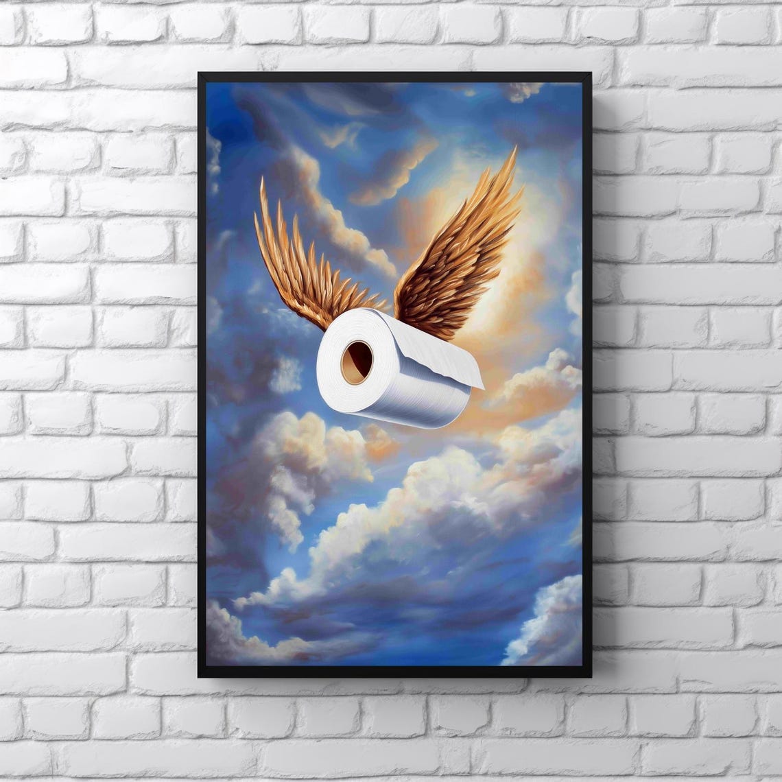 Funny Bathroom Print Flying Toilet Paper Wall Art Whimsical Washroom Angel Wings Tp Painting Guest Bathroom Decor Rental Property