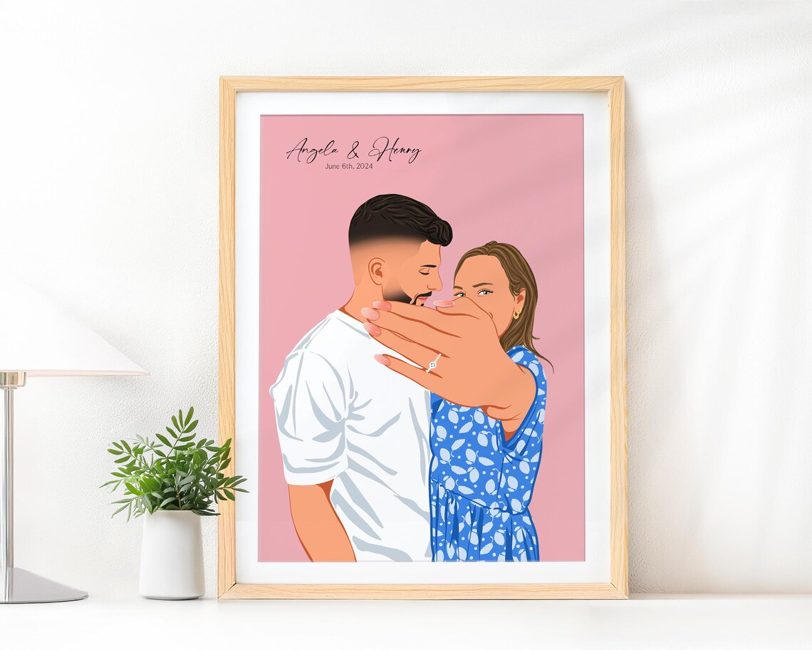 Custom Couple Painting, Personalized Engagement Gift