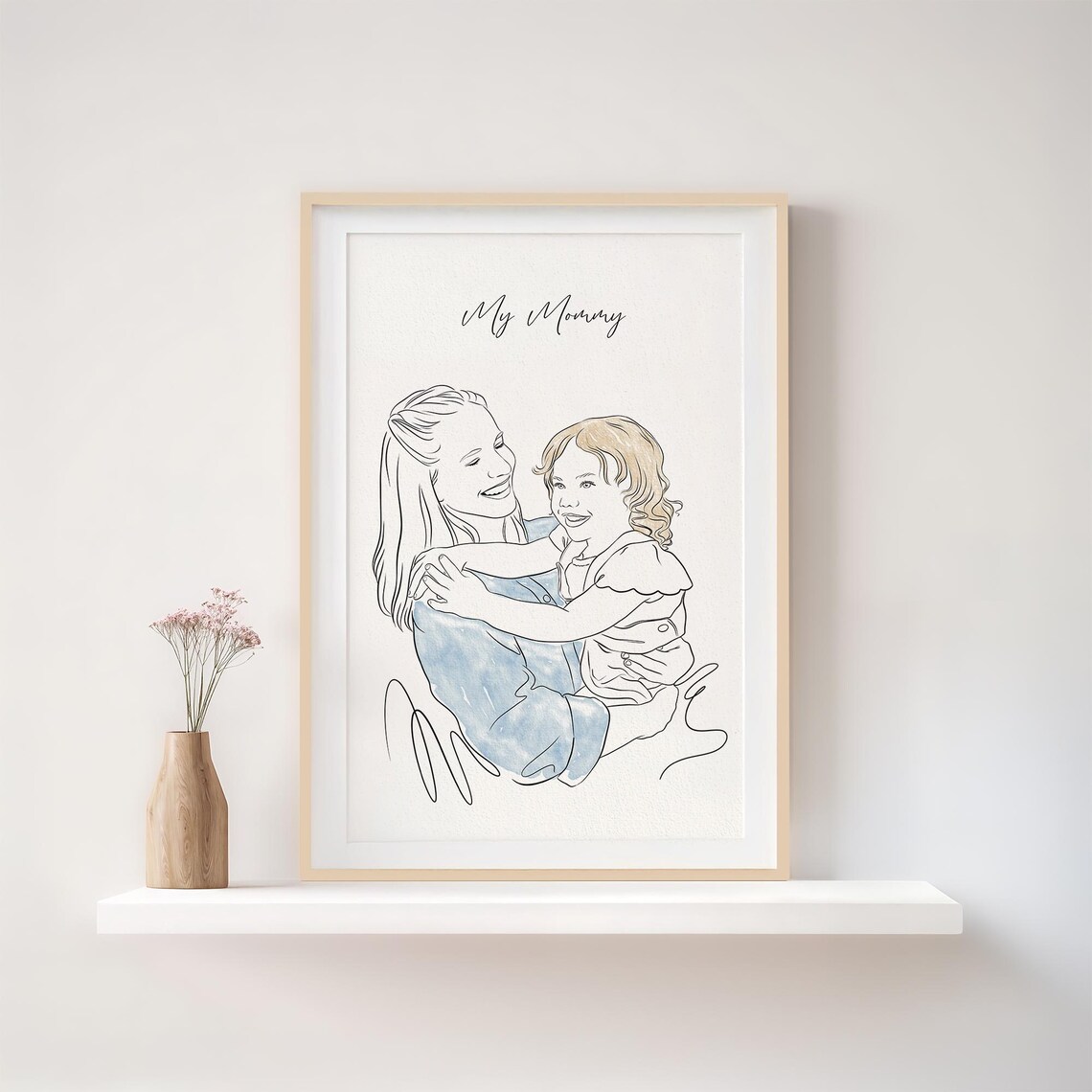 Custom Line Drawing Family Portrait, Gift for Mom - Image 2