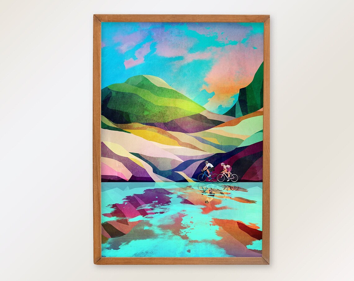Cycling Couple by Crystal Clear Lake, Travel Poster