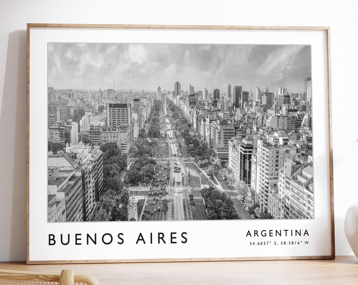 Buenos Aires Argentina City Avenue Aerial Black White Poster