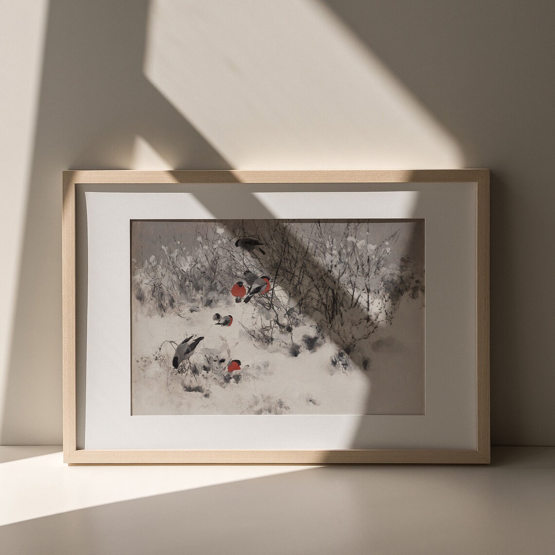 Bullfinch Birds in Snowy Branches Vintage Winter Wildlife Art Poster - Image 5