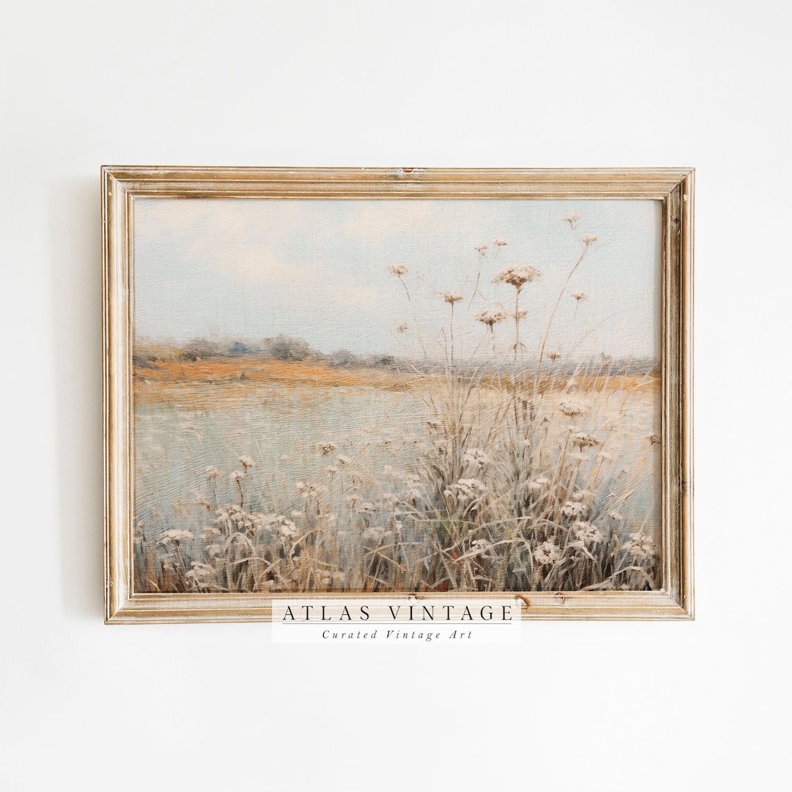 Quiet Lakeshore With Wild Grasses Soft Pastel Vintage Landscape Art Poster