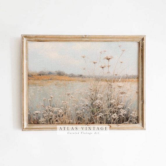 Quiet Lakeshore With Wild Grasses Soft Pastel Vintage Landscape Art Poster