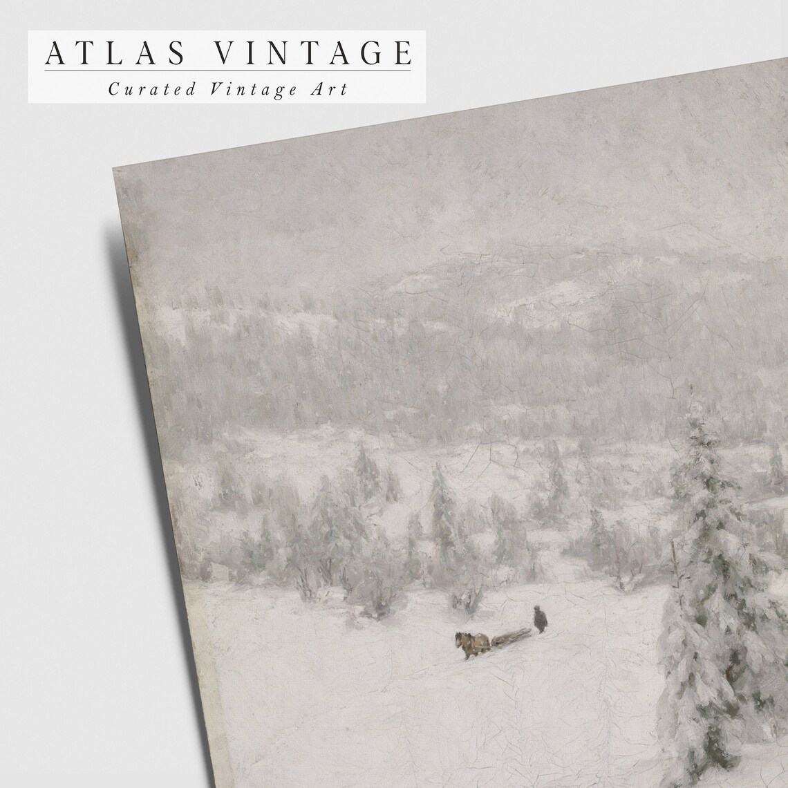 Horse Drawn Sleigh Snowy Valley Vintage Winter Landscape Painting Wall Art - Image 5