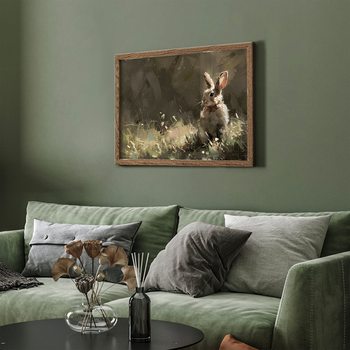 Rustic Brown Bunny in Dark Woodland Vintage Oil Painting Poster - Image 3