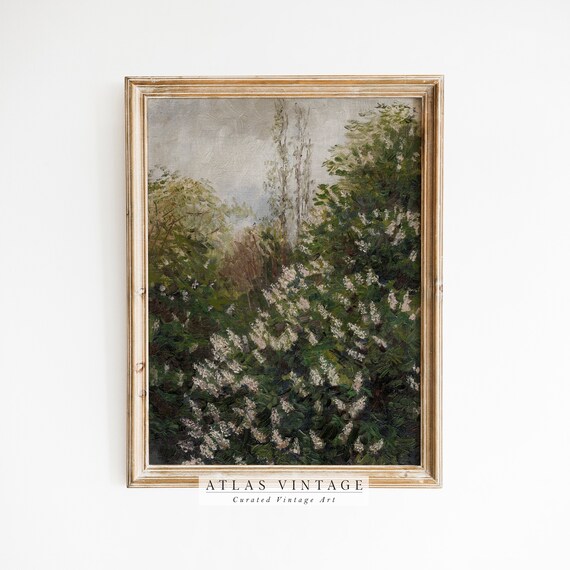 White Blossom Tree In Spring Impressionist Vintage Botanical Art Poster