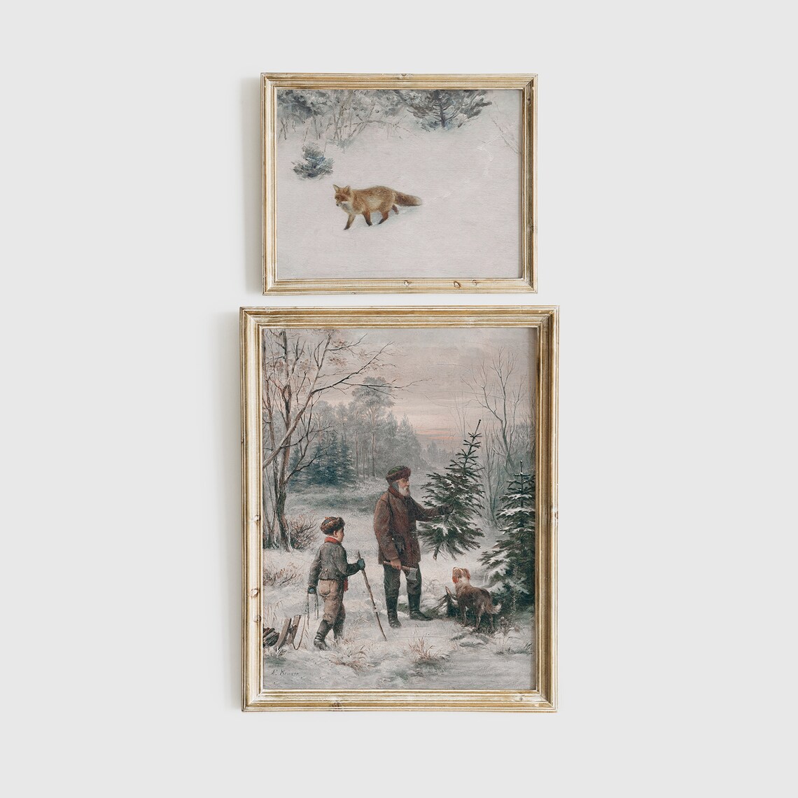 Winter Gallery Wall Set of 7 Vintage Snowy Scene Paintings Poster - Image 7