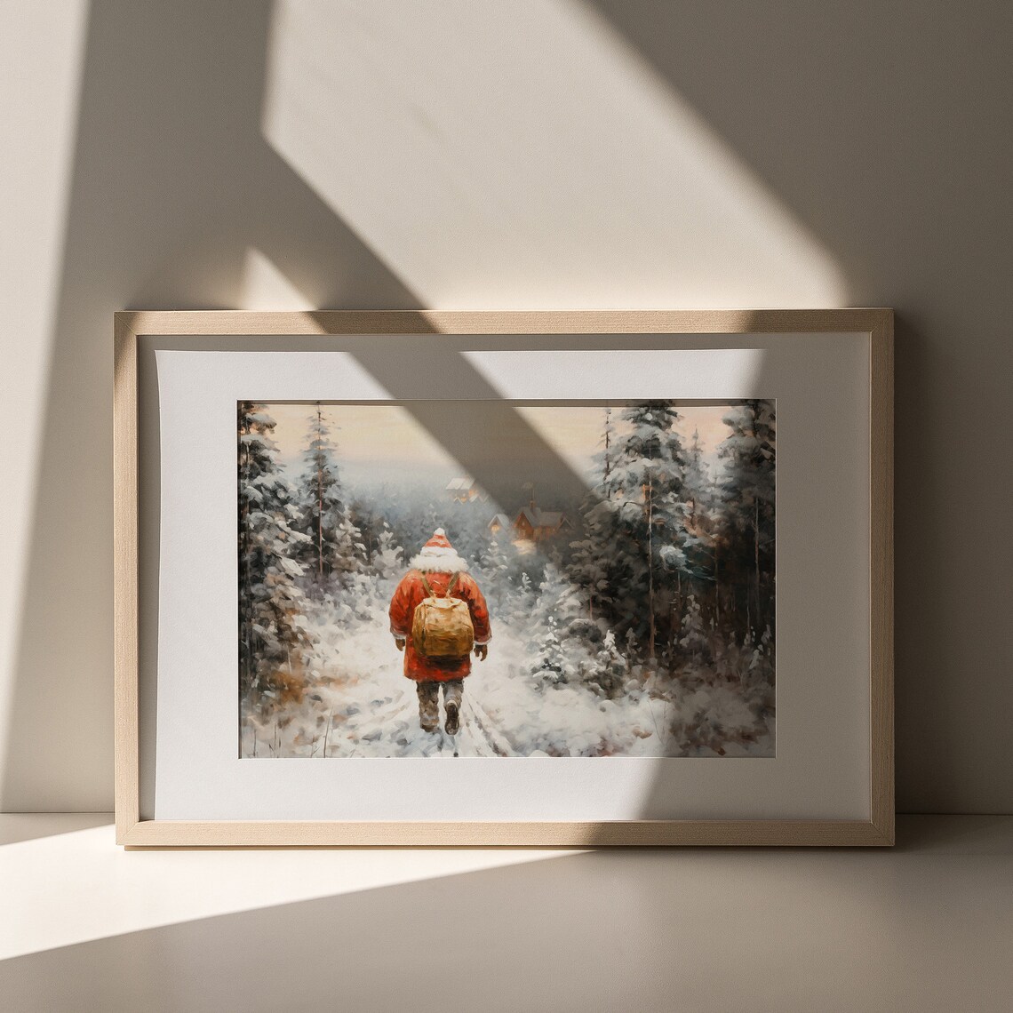 Santa Claus Christmas Poster Snowy Forest Walk Vintage Winter Scene - Image 7