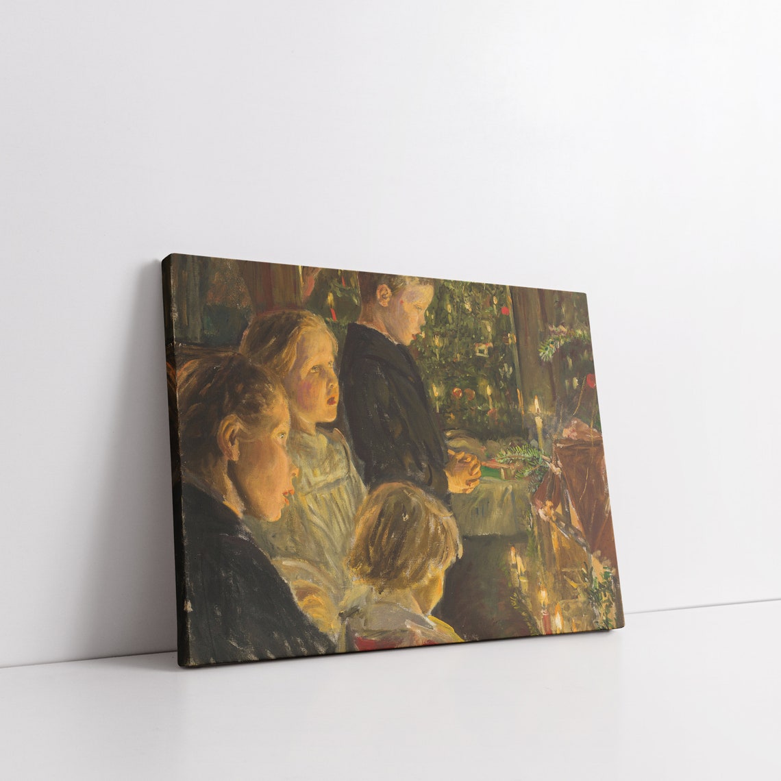 Children Around a Candlelit Christmas Table Vintage Holiday Oil Poster - Image 7