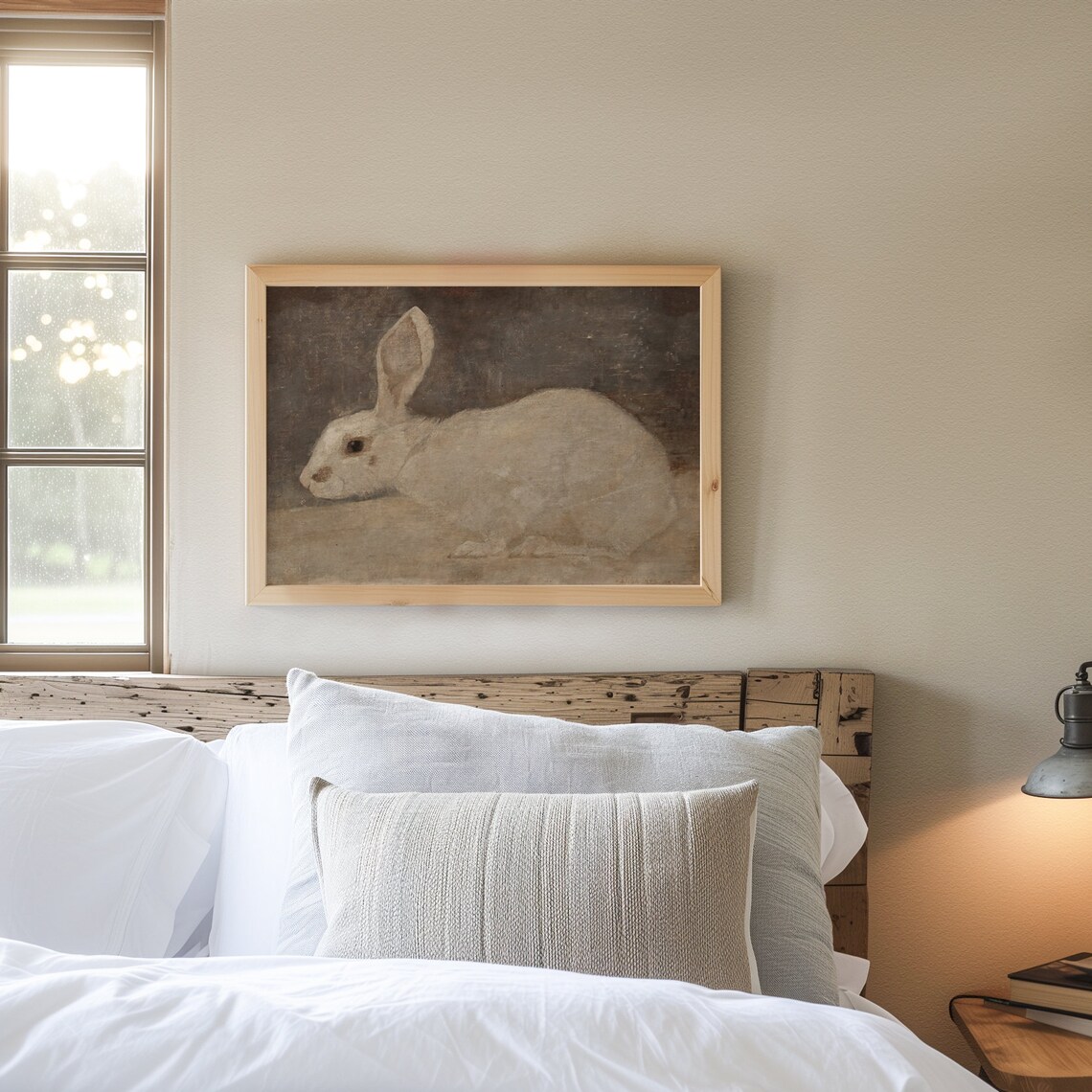 White Rabbit Vintage Animal Painting Antique Neutral Farmhouse Print - Image 7