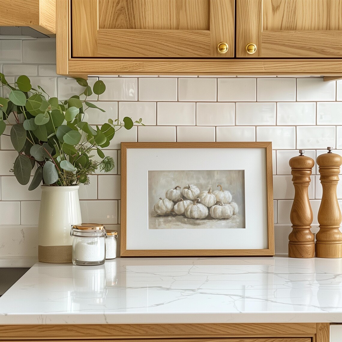 White Pumpkins Still Life Neutral Beige Vintage Fall Farmhouse Poster - Image 4