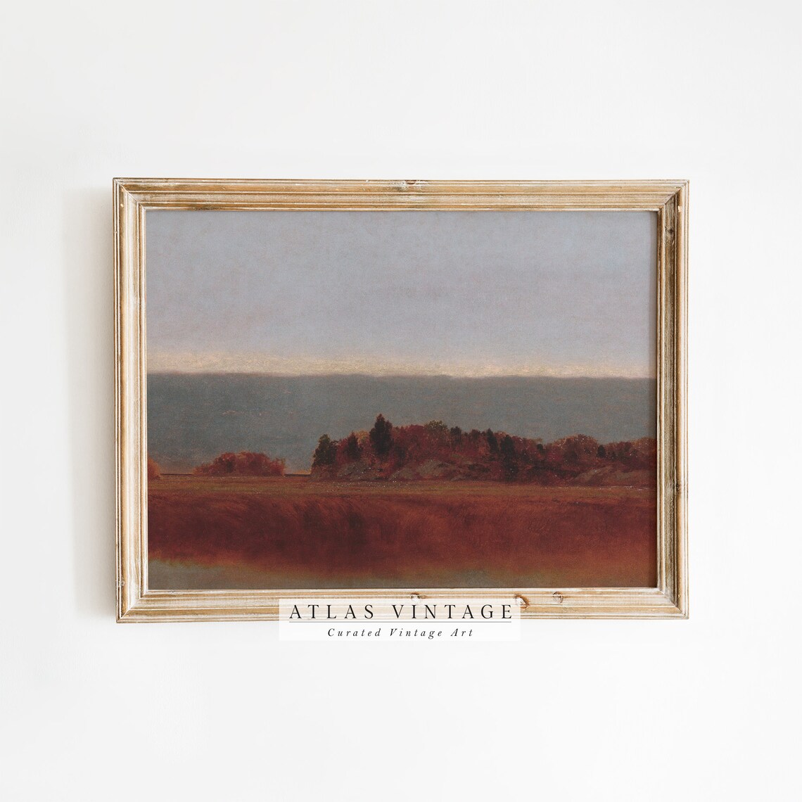 Rust Red Autumn Meadow Dusk Treeline Vintage Rustic Landscape Painting Poster