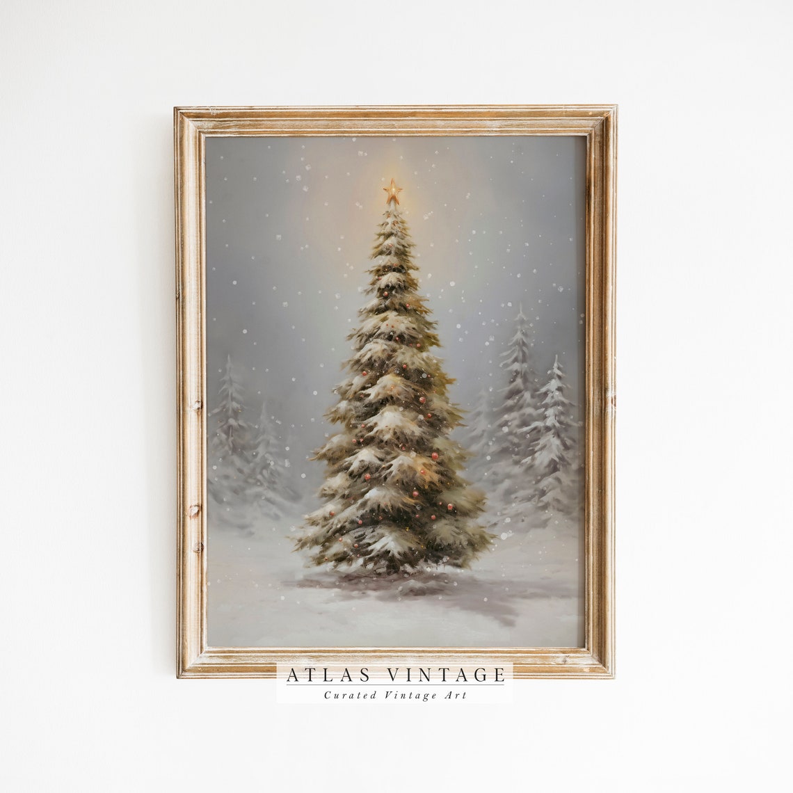 Snowy Christmas Tree Star Topper Falling Snow Winter Farmhouse Poster - Image 3