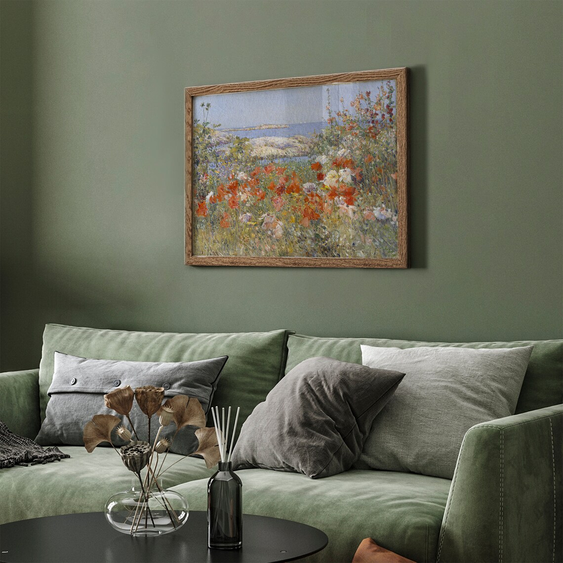 Impressionist Coastal Flower Field Poster Red Poppies Ocean View - Image 2
