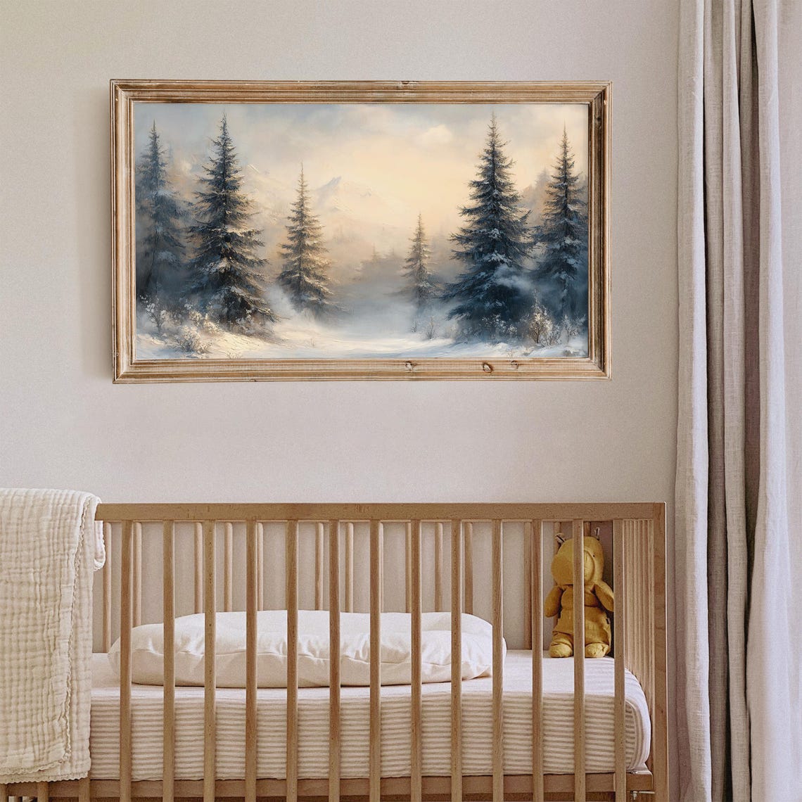 Snow Covered Pines in Misty Blue Forest Vintage Winter Art Poster - Image 5