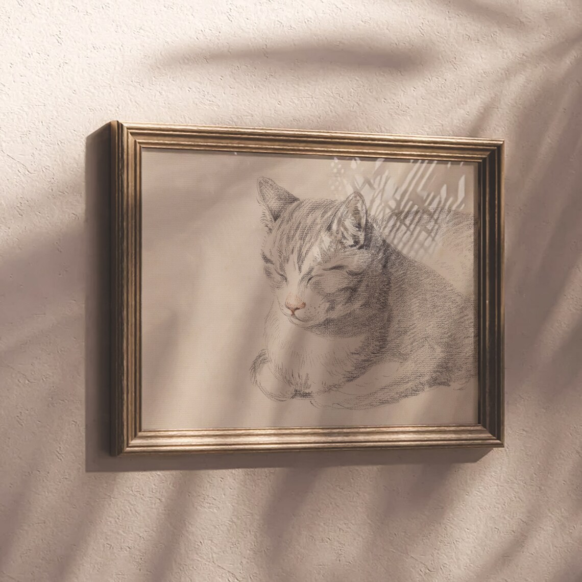 Sleeping Grey Tabby Cat Vintage Pencil Sketch Portrait Art Poster - Image 4