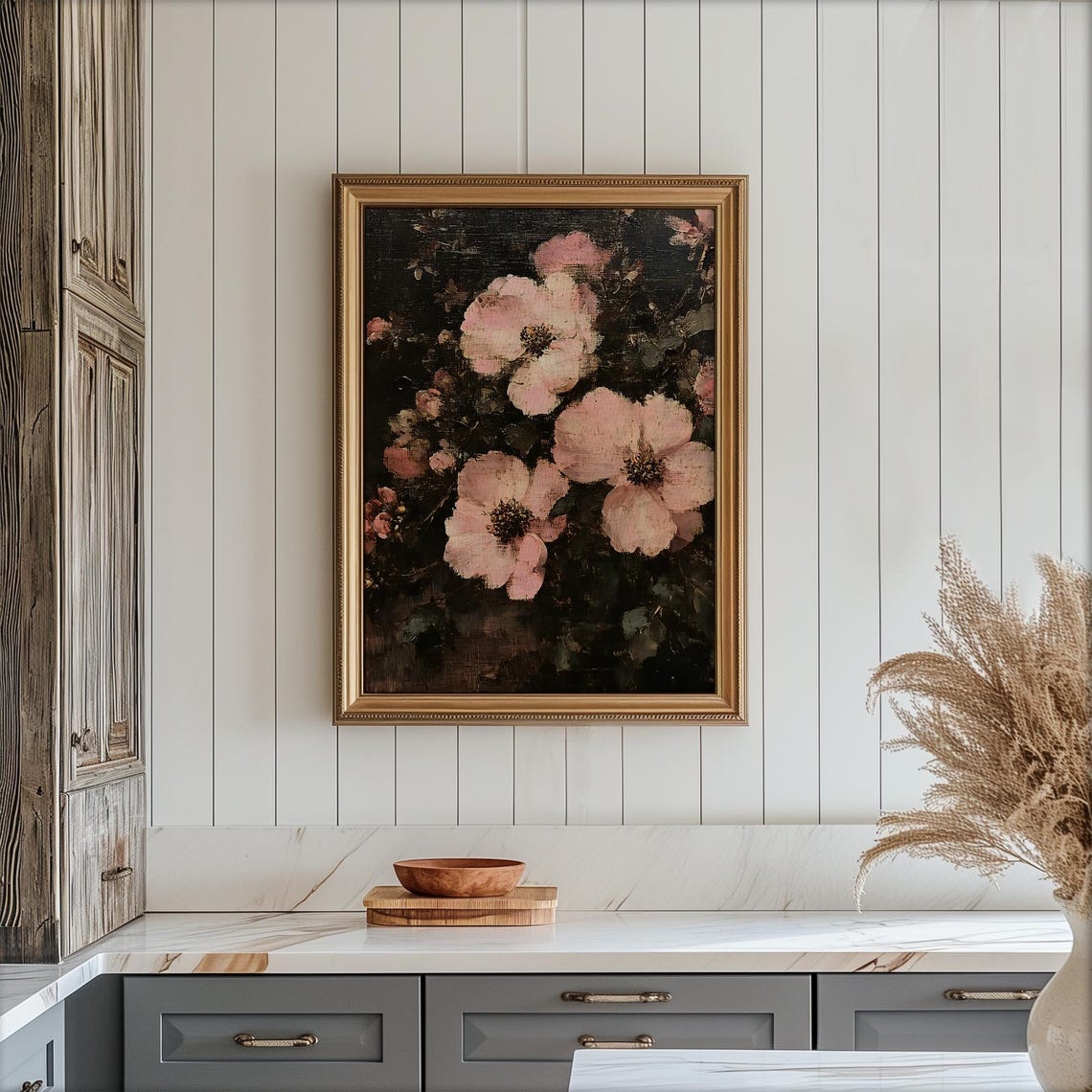 Vintage Pink Wild Roses Oval Frame Dark Botanical Flower Art Poster - Image 6
