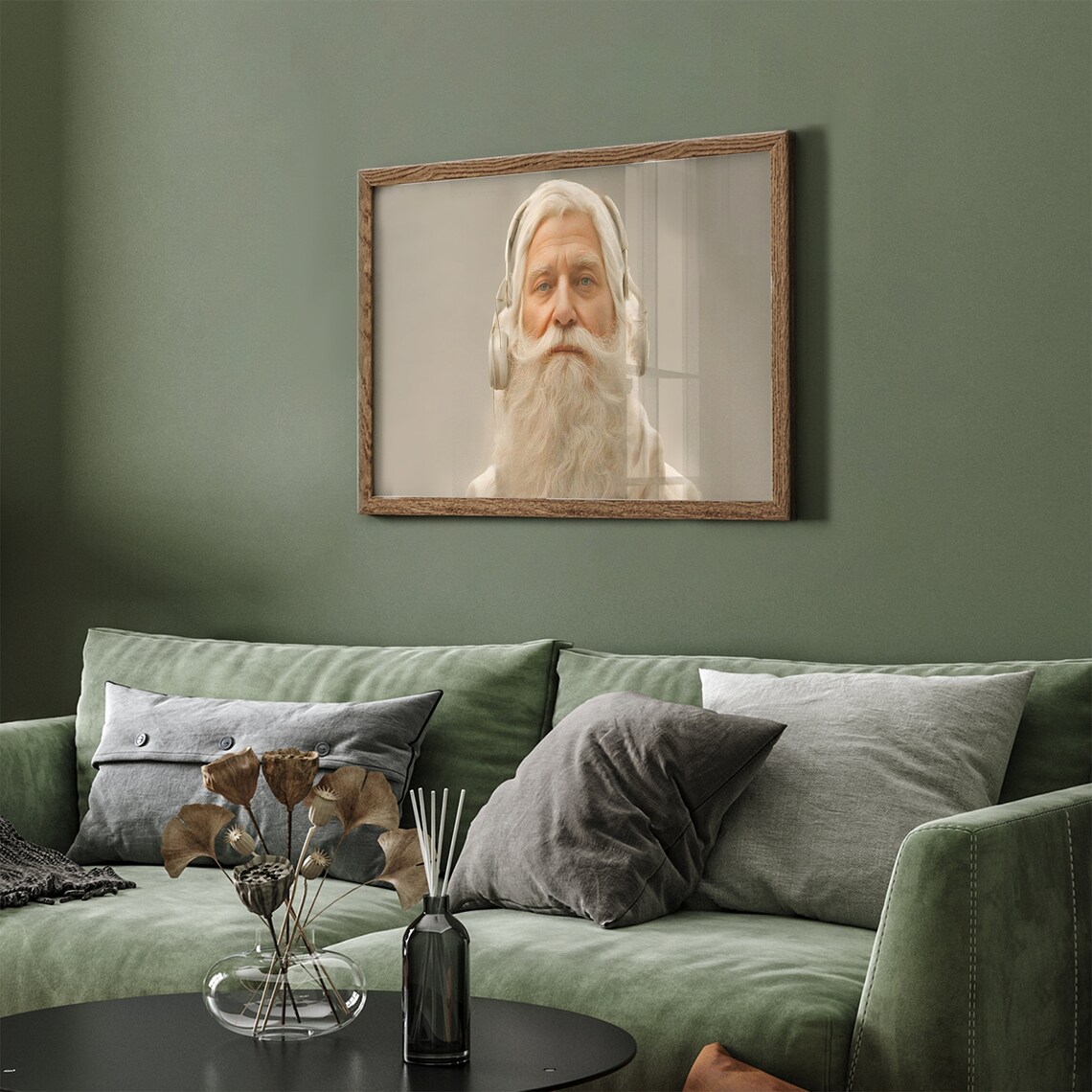 Funny Santa Claus Wearing Headphones Modern Christmas Portrait Poster - Image 6