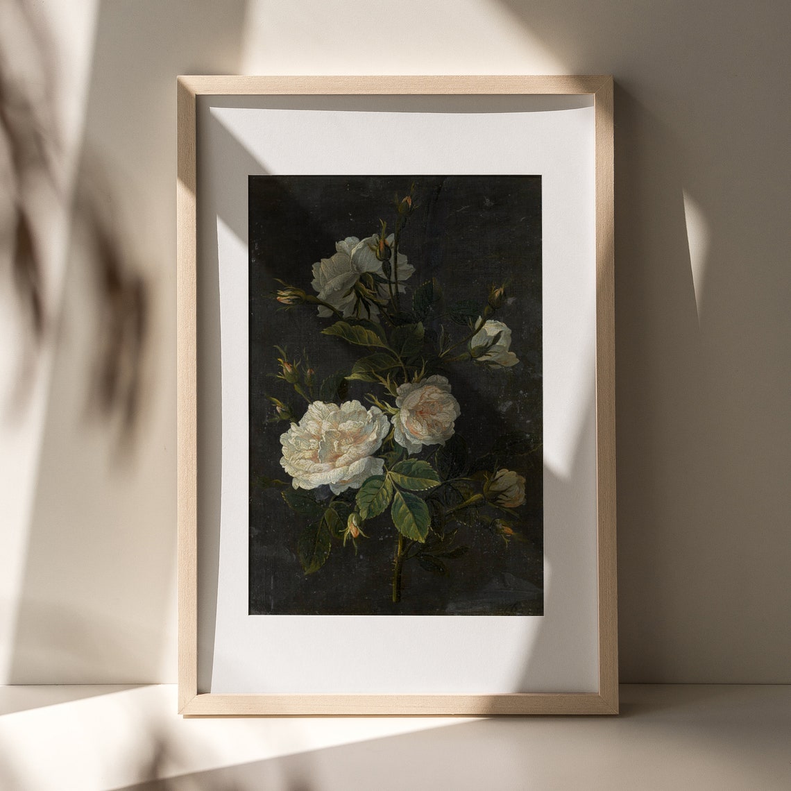Dark Moody White Rose Stems Dramatic Vintage Botanical Art Poster - Image 4