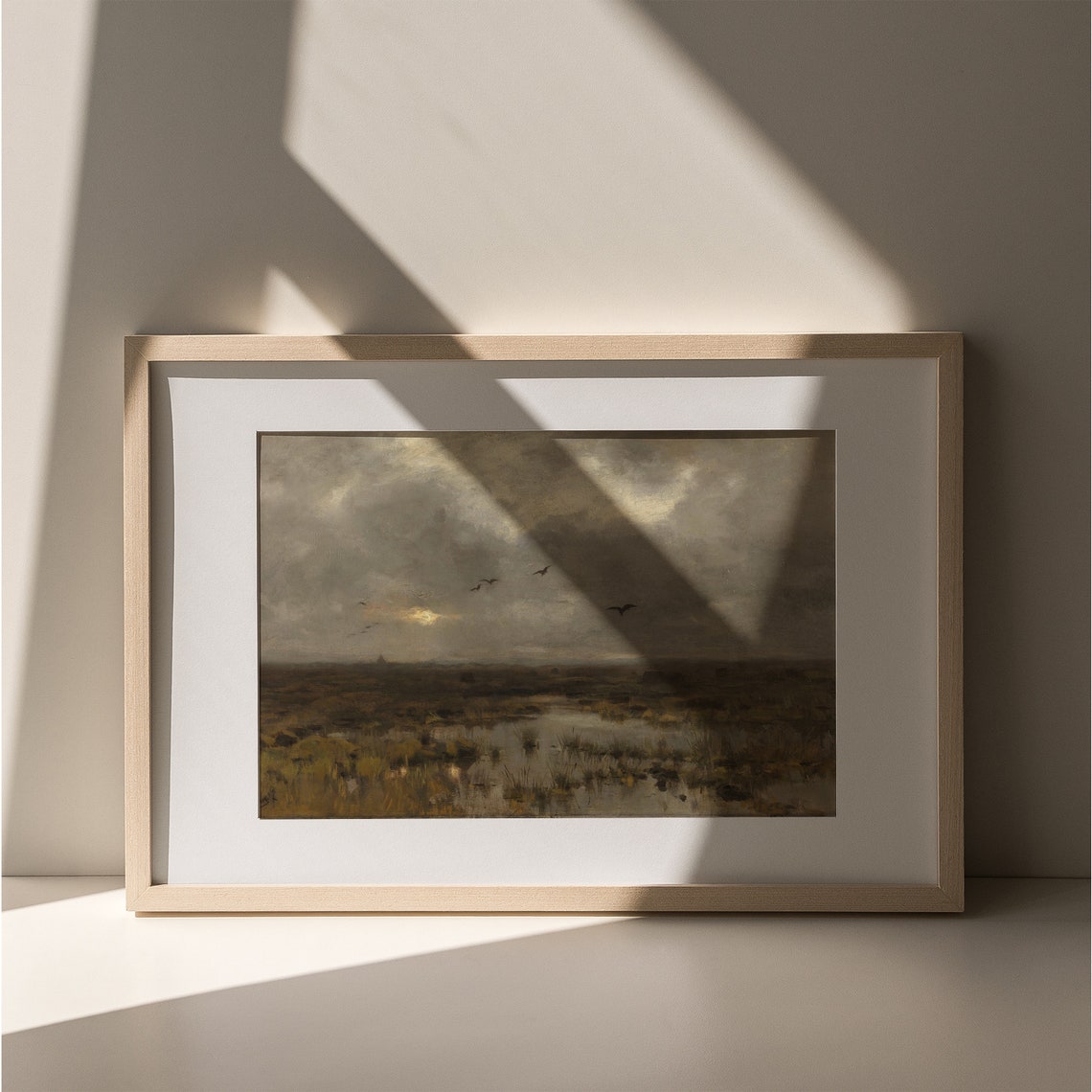 Moody Marsh Sunset Vintage Wetland Birds Flying Dark Evening Poster - Image 4