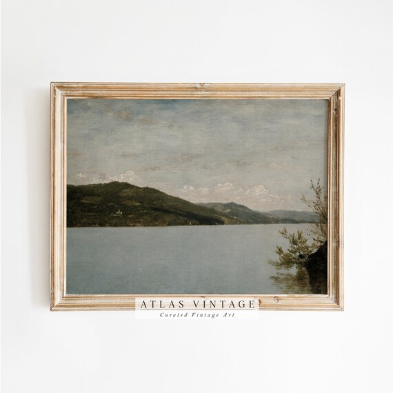 Muted Lake And Hills Vintage Seascape Painting Nautical Beach House Art Poster
