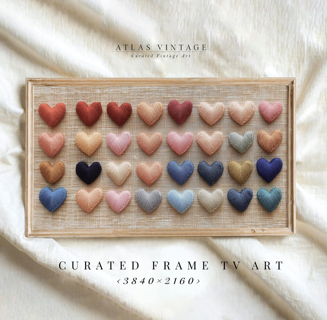 Colorful Embroidered Hearts Grid Linen Valentine Textile Art Poster - Image 7