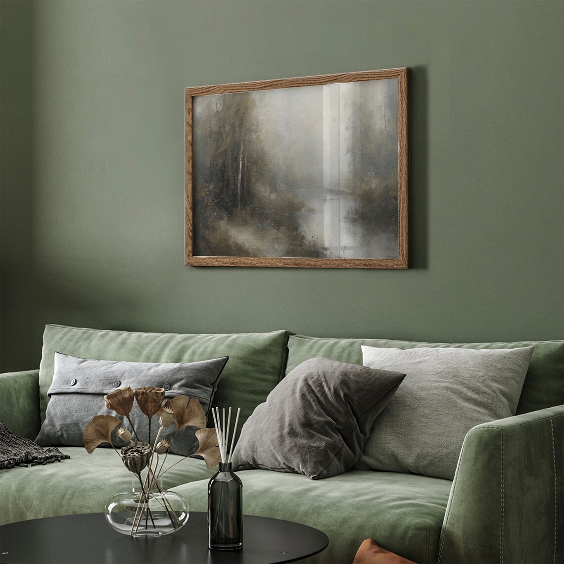 Dark Moody Abstract Forest Vintage Muted Woodland Painting Poster - Image 3