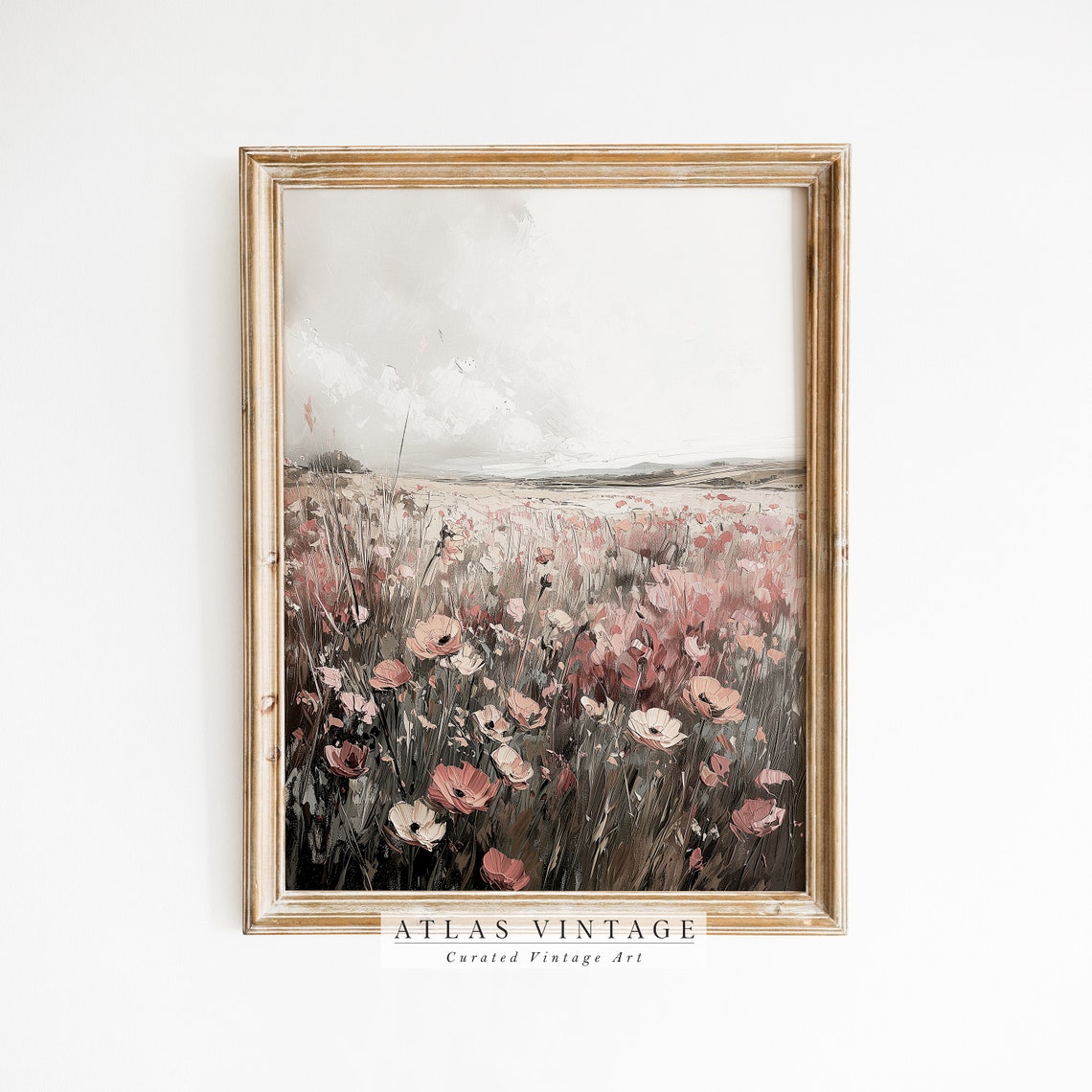 Vintage Floral Spring Print Landscape Flower Meadow Oil Painting Wildflower Field Country Farmhouse Wall Art