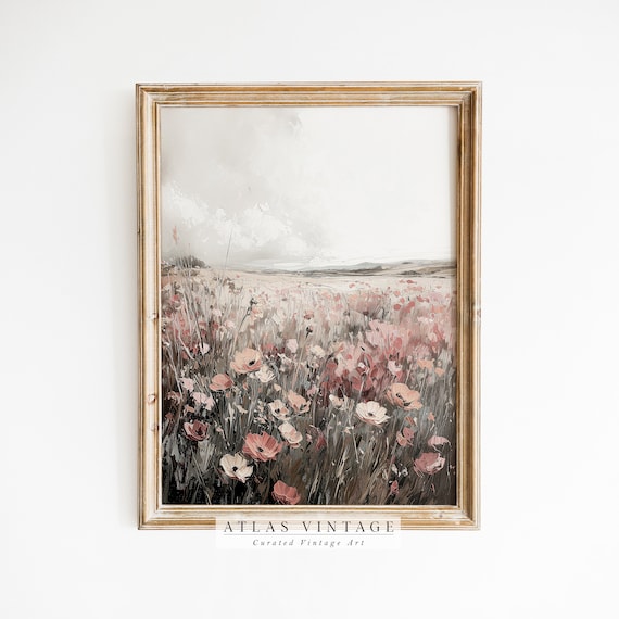 Pink Wildflower Meadow Impressionist Field Vintage Floral Poster