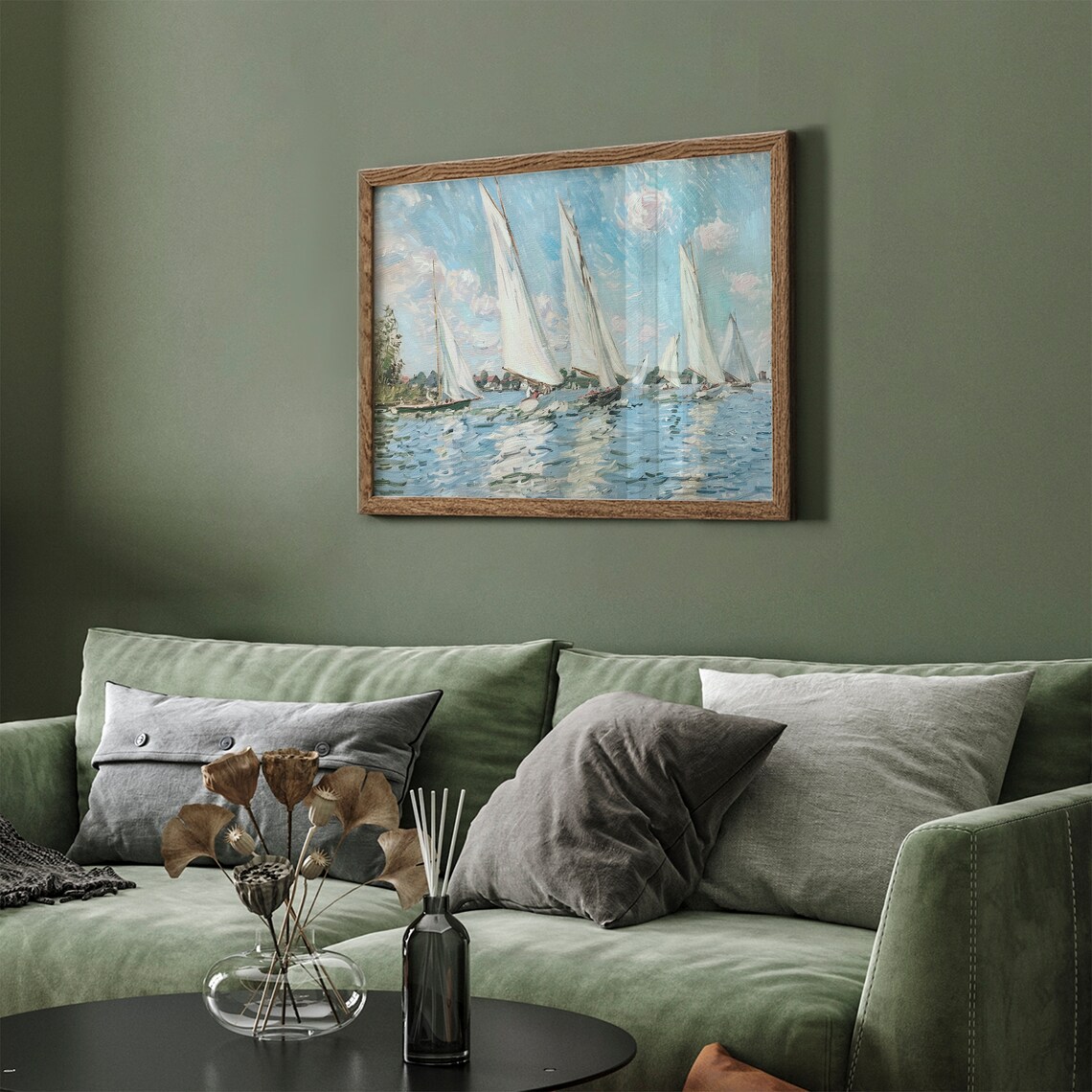 White Sailboats Regatta Sparkling Blue Water Impressionist Sailing Art Poster - Image 2