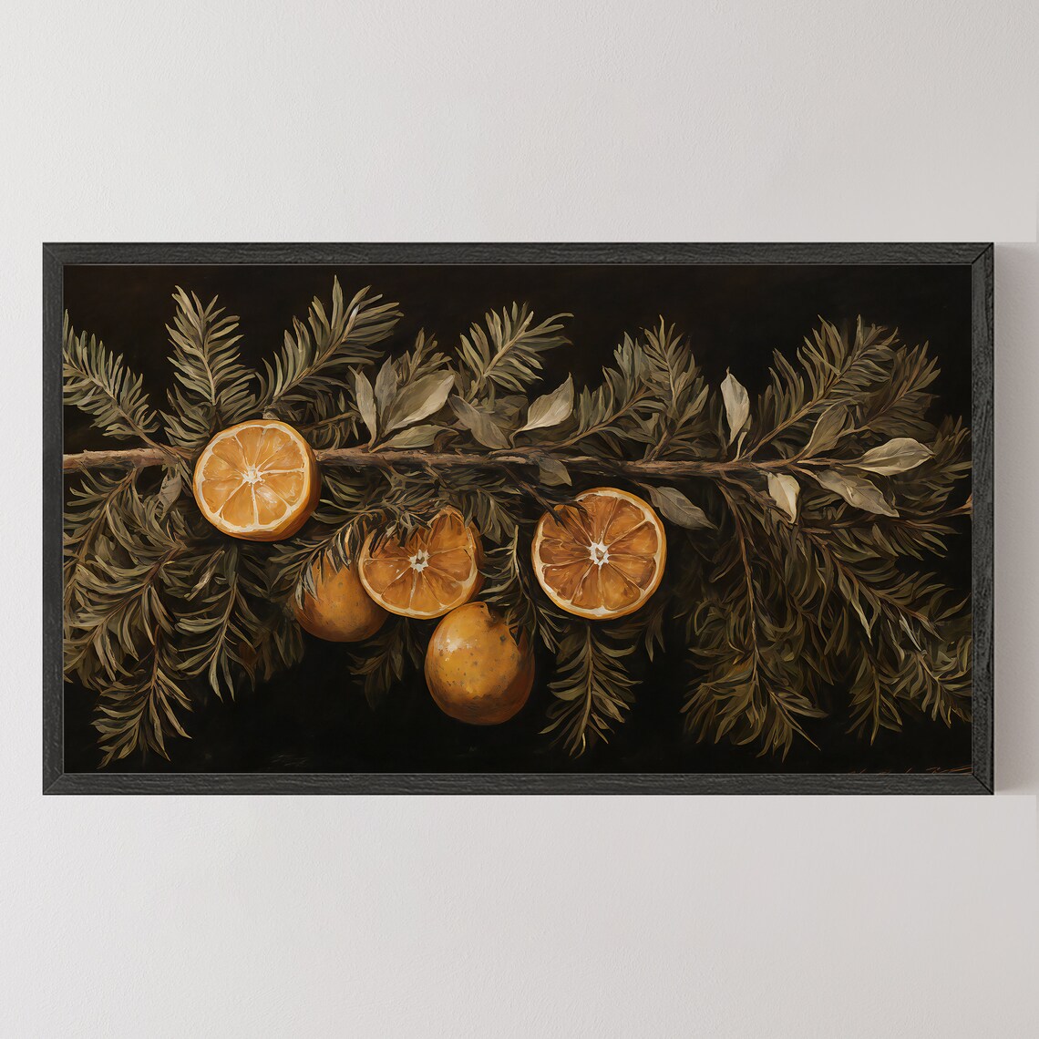 Dark Moody Evergreen Garland with Sliced Oranges Holiday Poster - Image 7