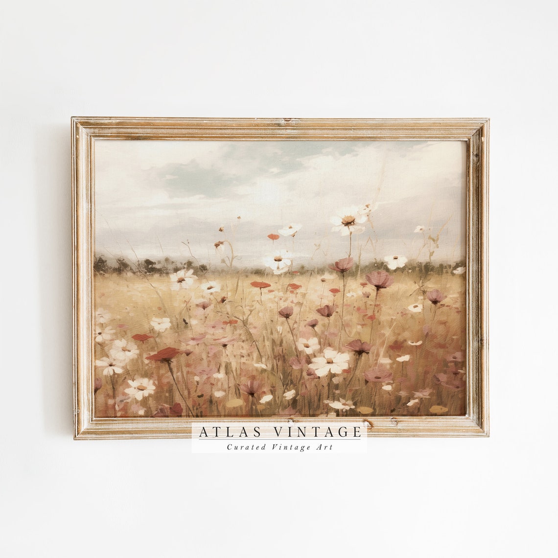Vintage Floral Spring Print Landscape Flower Meadow Oil Painting Wildflower Field Country Farmhouse Wall Art
