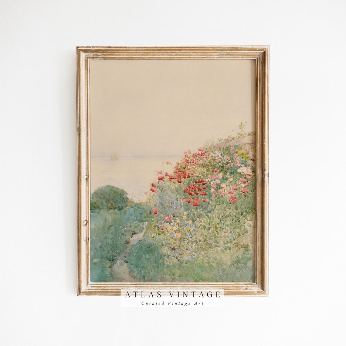 Vintage Floral Landscape Print Antique Poppy Field Painting French Country Spring Dcor Wildflower Meadow Farmhouse