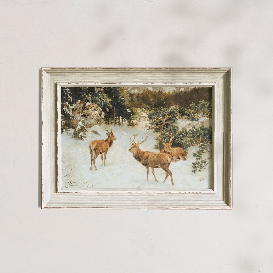 Red Deer Stags In Snowy Mountain Forest Winter Wildlife Scene Poster - Image 7