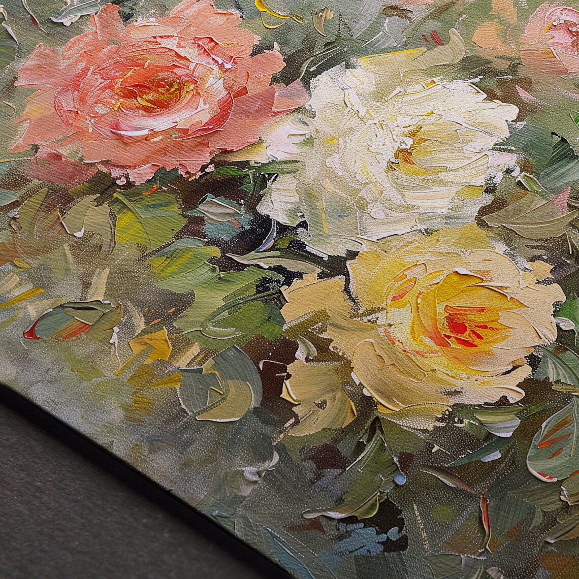 Impressionist Rose Bouquet Vintage Floral Painting French Country Print - Image 3