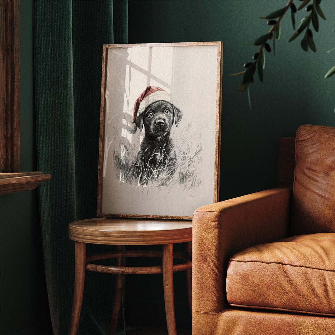 Black Puppy in Santa Hat Christmas Sketch Poster Cute Dog Portrait - Image 7