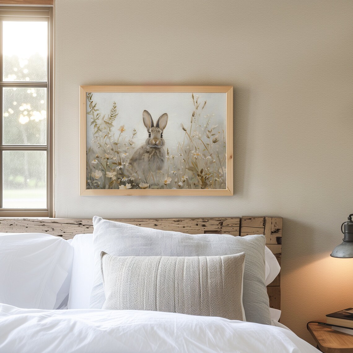 Sweet Bunny Summer Wildflower Meadow Vintage Easter Nursery Painting Poster - Image 3