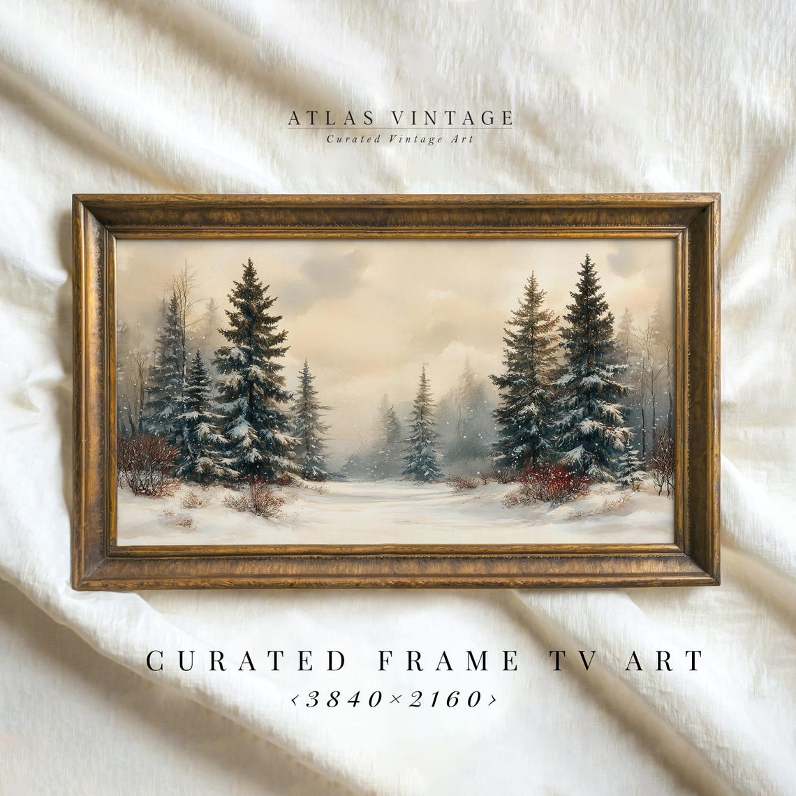 Snowy Winter Pine Forest Vintage Landscape Peaceful Snow Art Poster