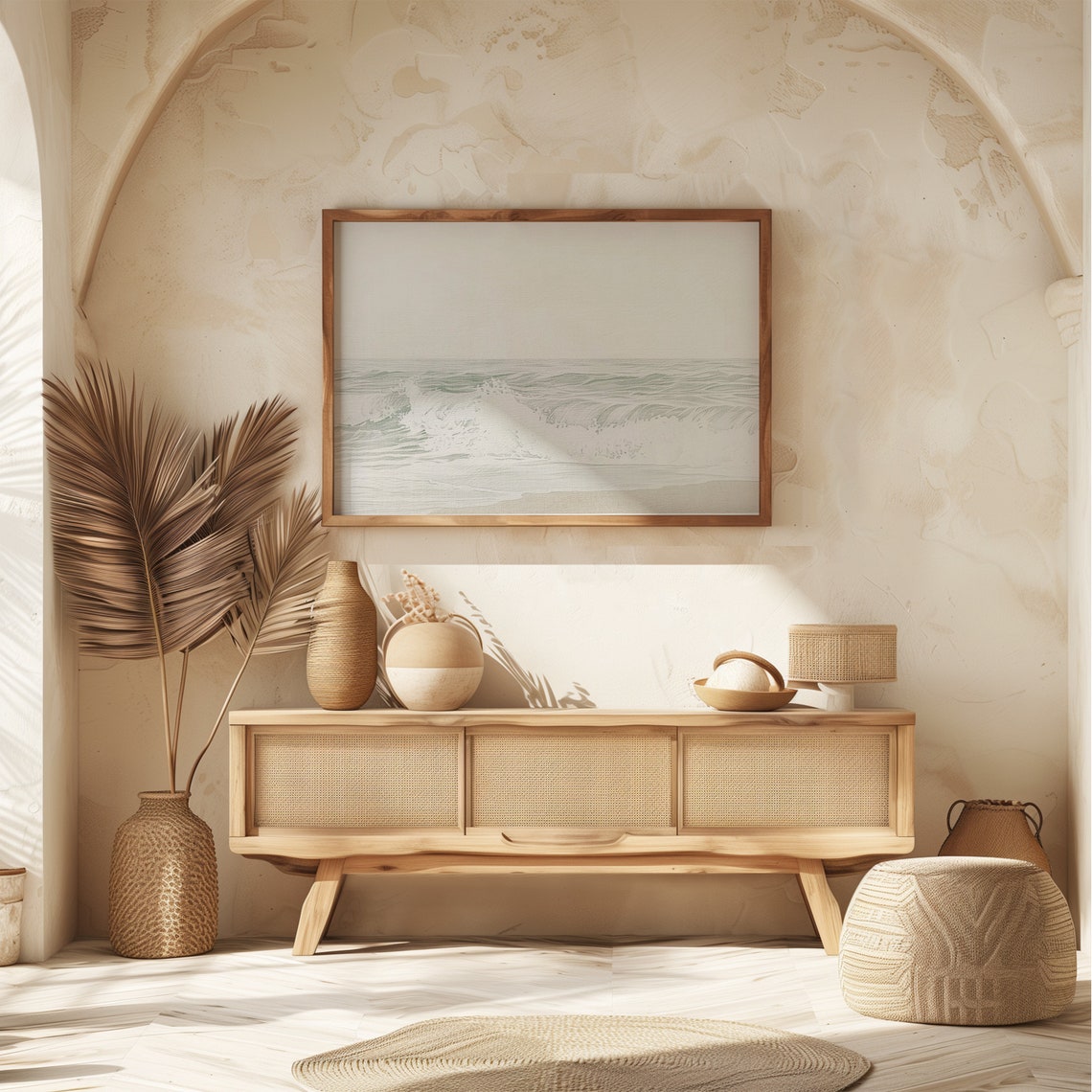 Neutral Muted White Ocean Wave Vintage Coastal Seascape Print - Image 5