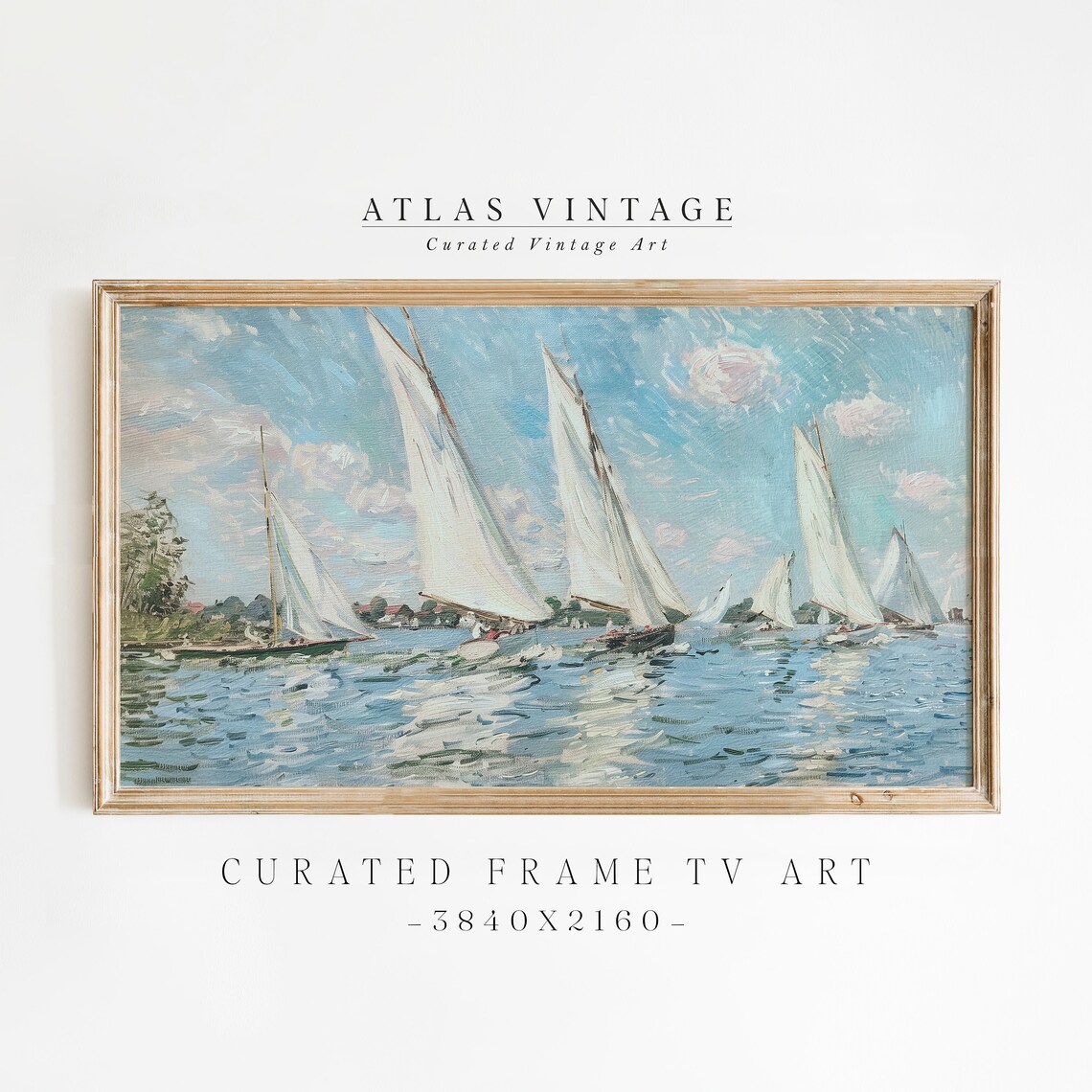 White Sailboats Regatta Sparkling Blue Water Impressionist Sailing Art Poster