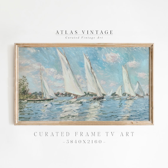 White Sailboats Regatta Sparkling Blue Water Impressionist Sailing Art Poster