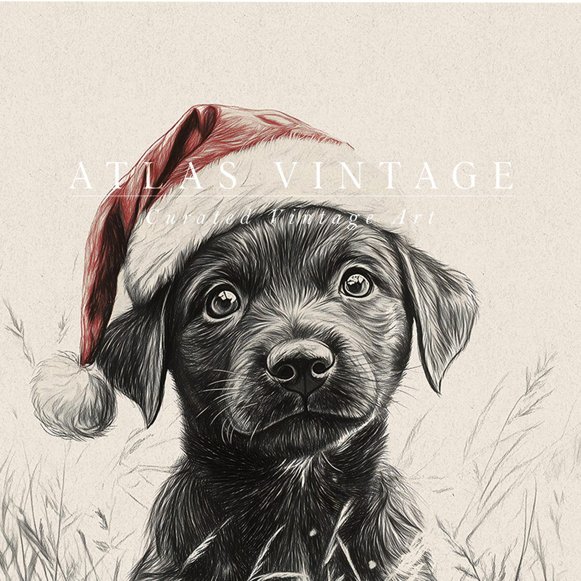 Black Puppy In Santa Hat Sketch Frame Tv Art Nursery Christmas Decor Cute Baby Dog Drawing Tv Art Vintage Animal Xmas Screensaver - Image 7