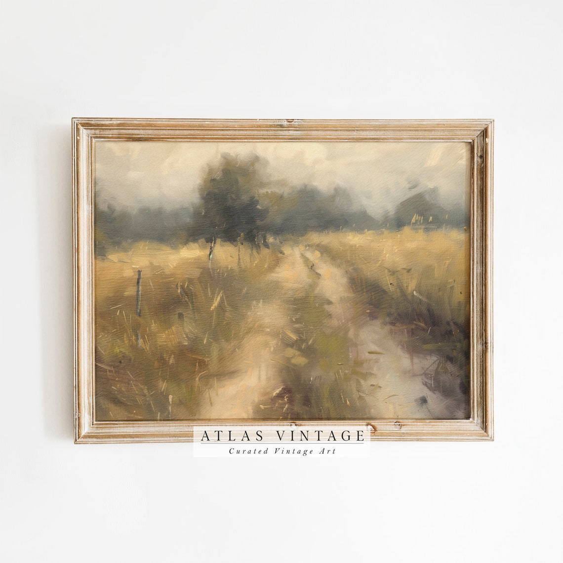 Misty Country Road Through a Golden Field Muted Landscape Poster