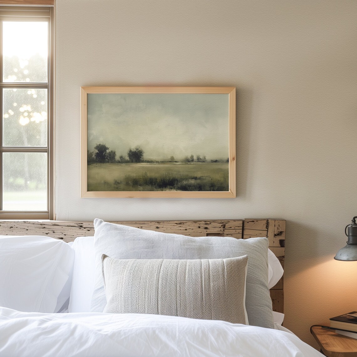 Moody Green Field Landscape Misty Morning Vintage Countryside Art Poster - Image 4
