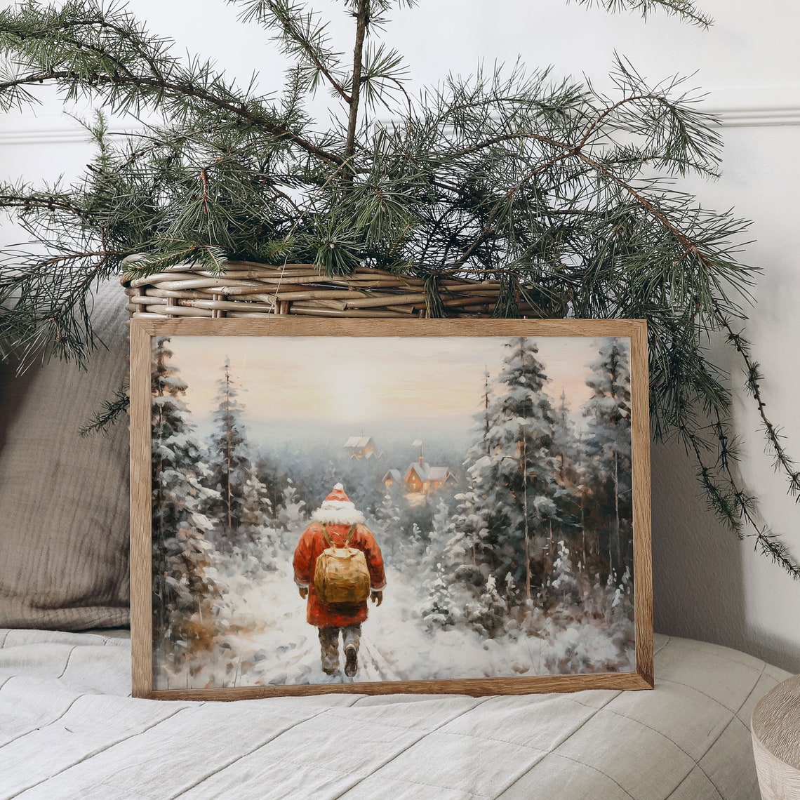 Santa Claus Christmas Poster Snowy Forest Walk Vintage Winter Scene - Image 6